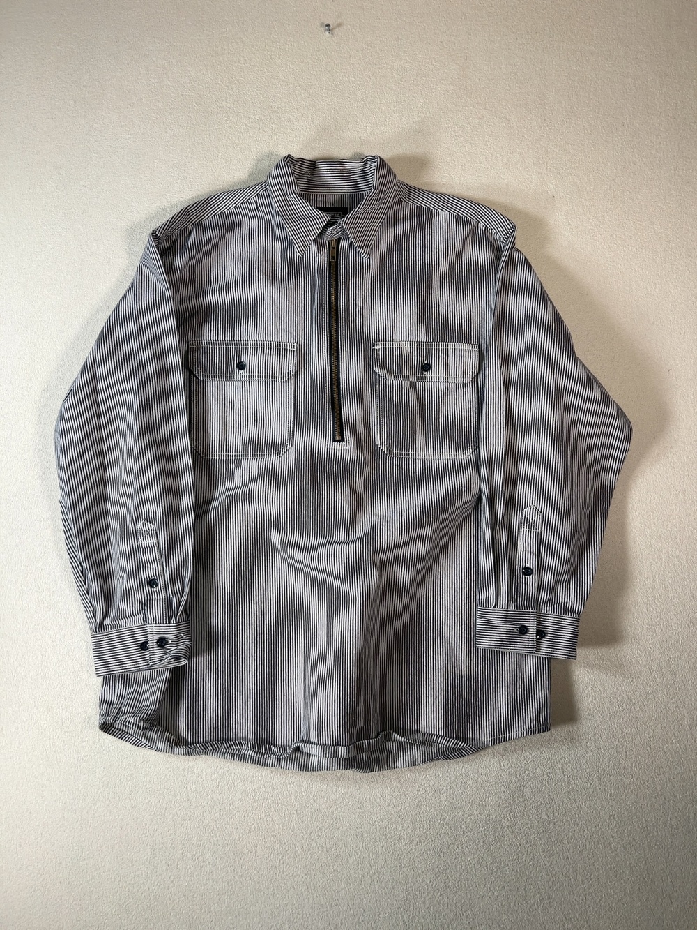 Vintage KEY Hickory Pinstripe Half Zip Work Shirt Shacket L